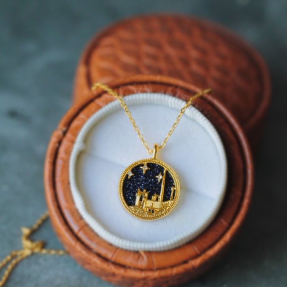 Natural sandstone Jewelry - Starry Blue Gold Vermeil Natural Blue Sandstone Raw Stone Gemstone Necklace